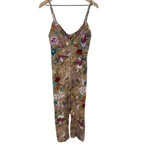 NWT SWEETRAIN FLORAL LINEN TIE FRONT JUMPSUIT LARGE CROP